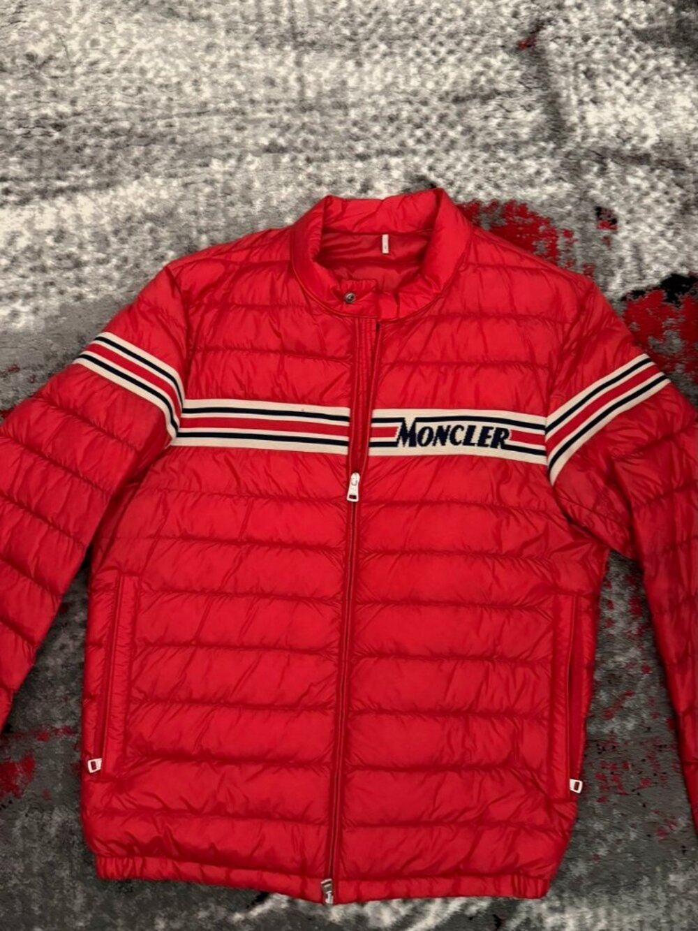 Moncler Red Tricolor Logo Tape Puffer M